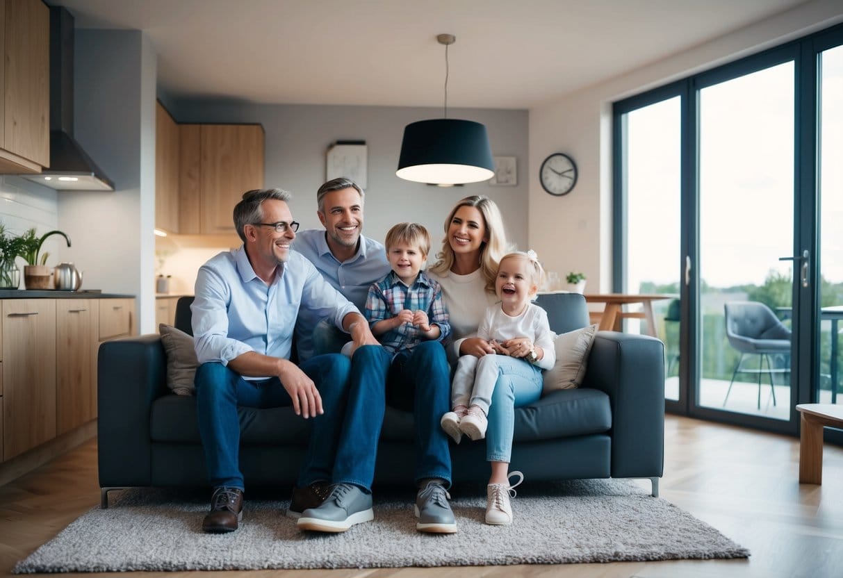 En familie sparer gladeligt penge på el-arbejde med Fjordens El da de nyder et veloplyst og moderne hjem