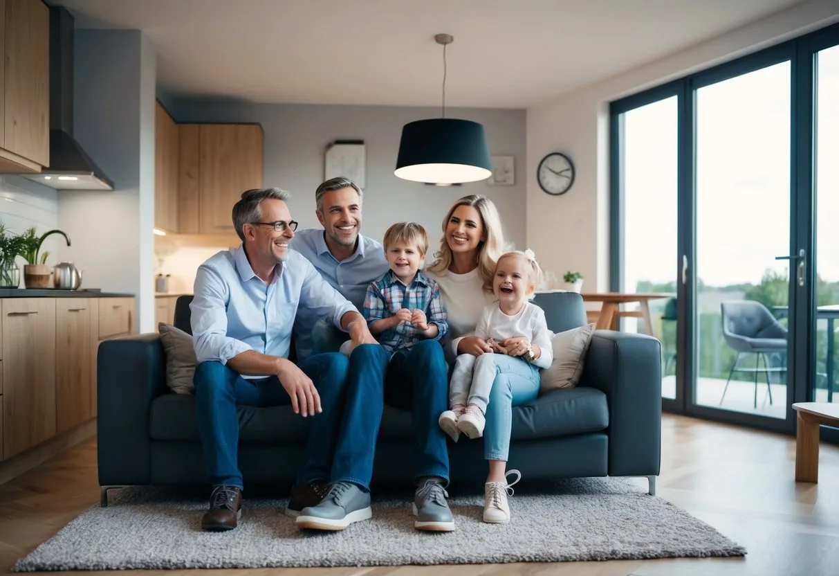 En familie sparer gladeligt penge på el-arbejde med Fjordens El da de nyder et veloplyst og moderne hjem